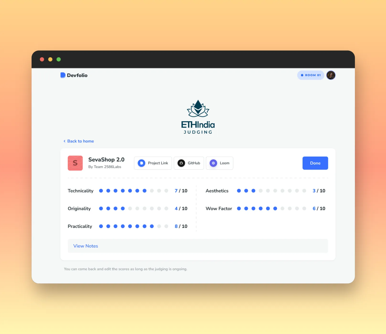 Score input screen